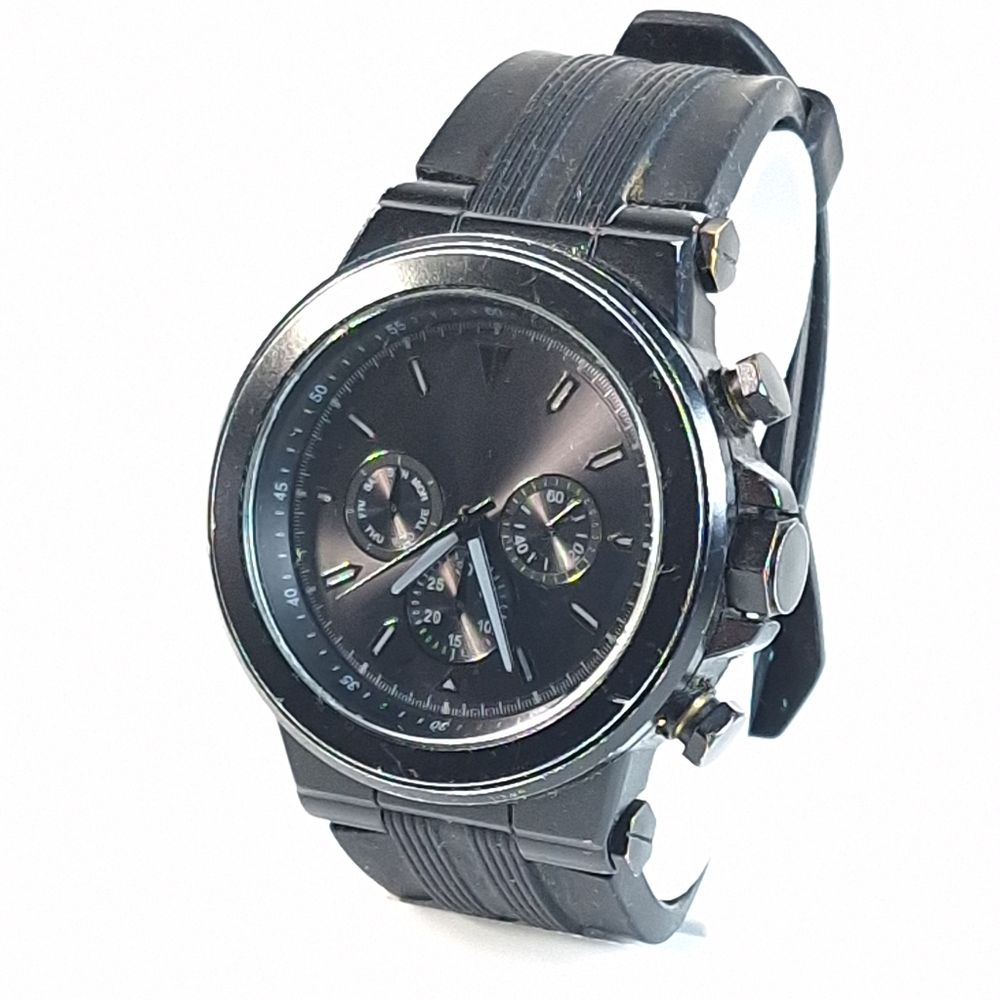 Aldo Men's Stainless-Steel Rubber Wrist Band Watch Black AL581, New Battery